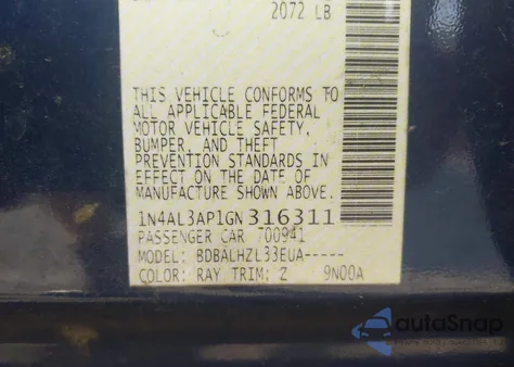 2016 Nissan Altima 2.5 Sr из США, поврежденный, VIN 1N4AL3AP1GN316311